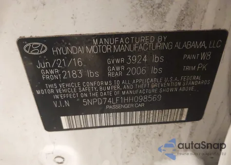 2017 Hyundai Elantra Se z USA, uszkodzony, nr VIN 5NPD74LF1HH098569